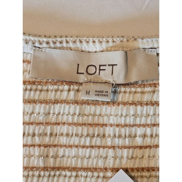 Loft Stripe Stretchy Top Women's Puff Long Sleeve Oat-Gold Size M Brand New - Picture 6 of 9